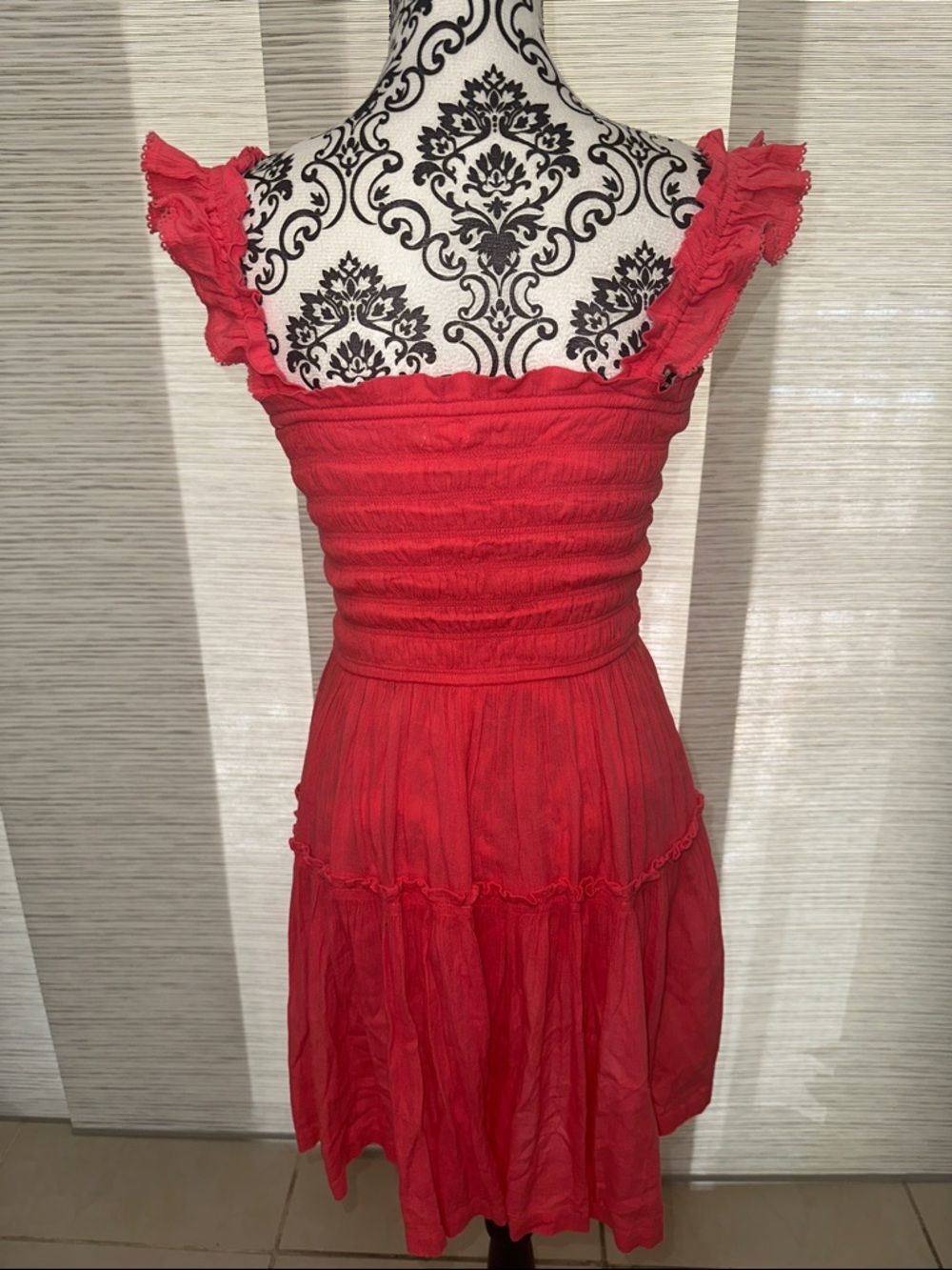 aerie Coral Pink Flirty Shoulder Summer Mini Dress Sz. M - Picture 7 of 10